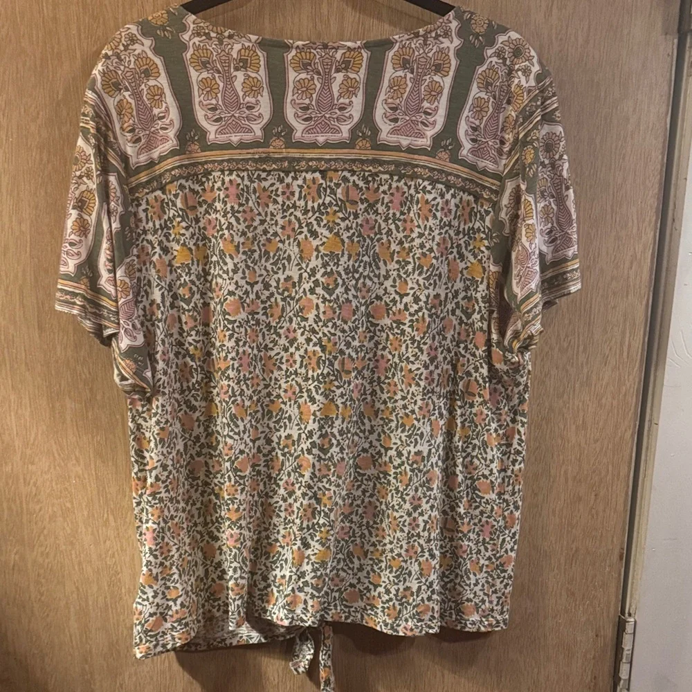Lucky Brand Multicolor Floral Tie-Front Blouse Size XL - Picture 3 of 3
